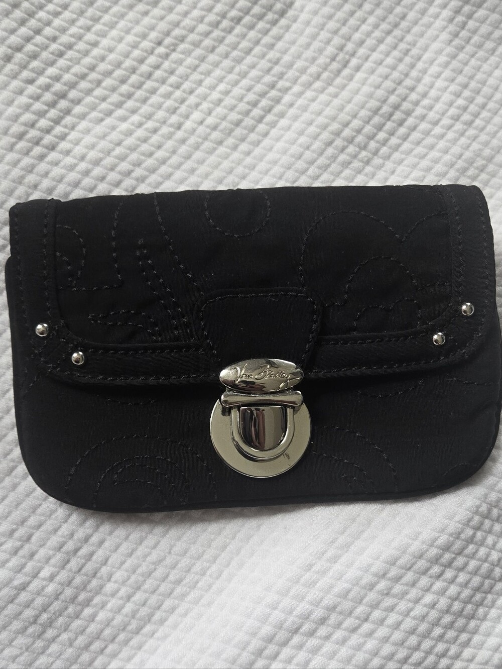 Vera Bradley Black Quilted Coinpurse Wallet Clutch with Silver Hardware